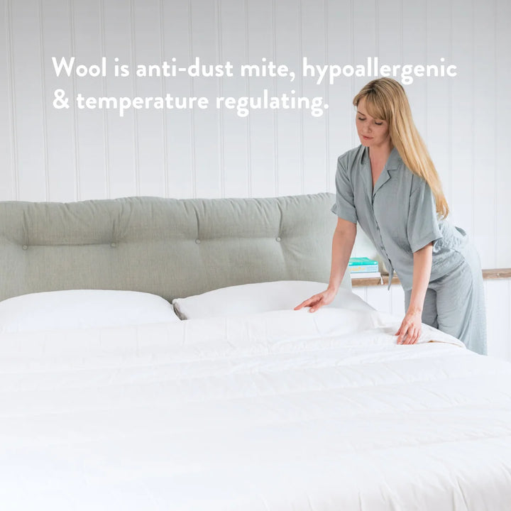 Wool duvet is anti dust mite, hypoallergenic & temperature regulating.