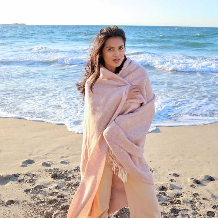 British Lambs Wool Blanket - pink herringbone