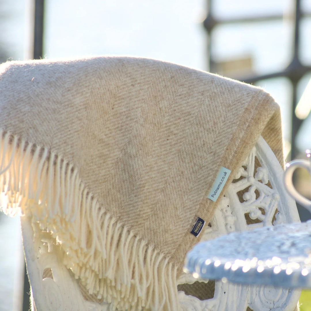 British Lambs Wool Blanket - beige off white neutral natural