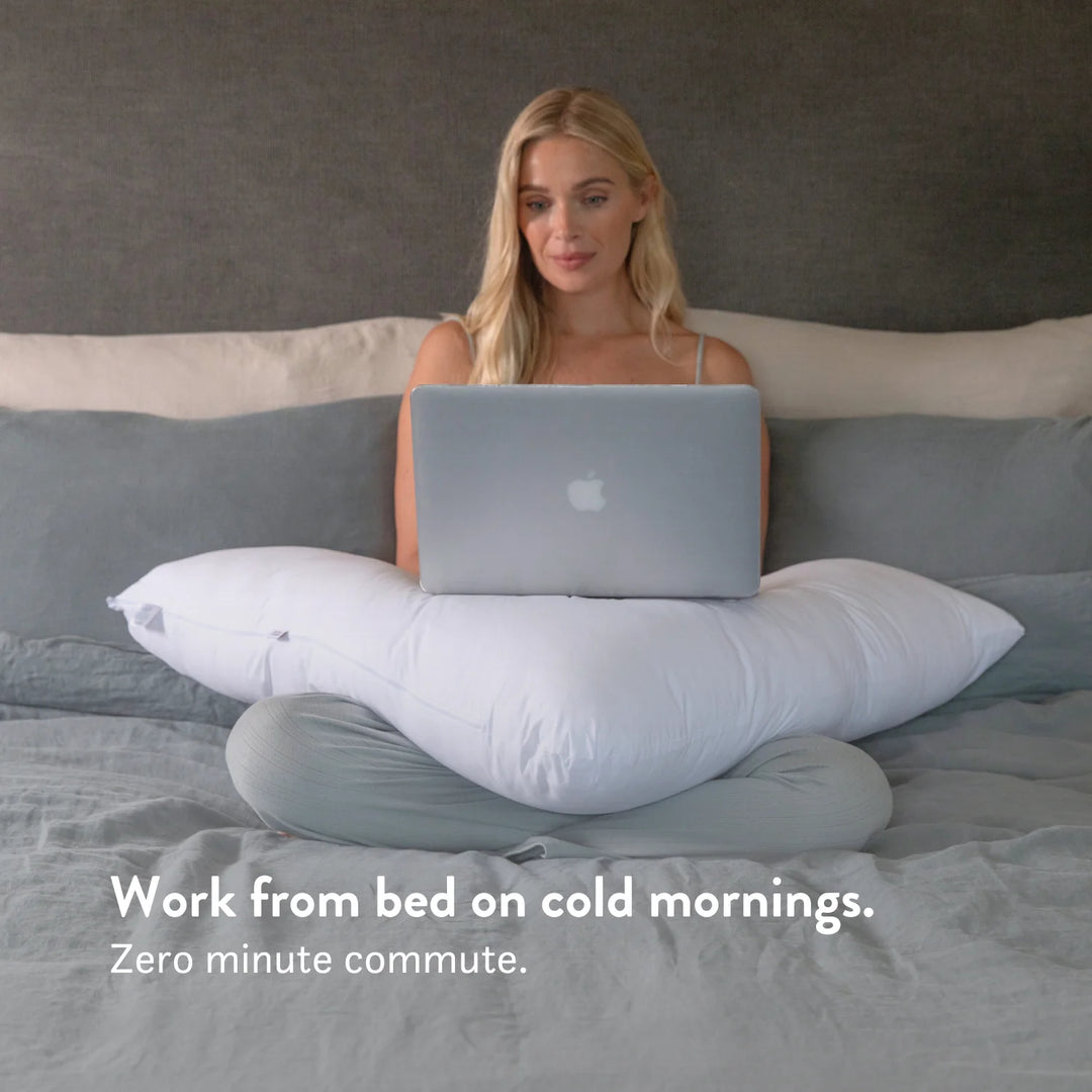 V Shaped British Wool Pillow - 100% Cotton Cover - Natural height adjustable OEKO-tex standard 100 laptop bed stand pillow working from home