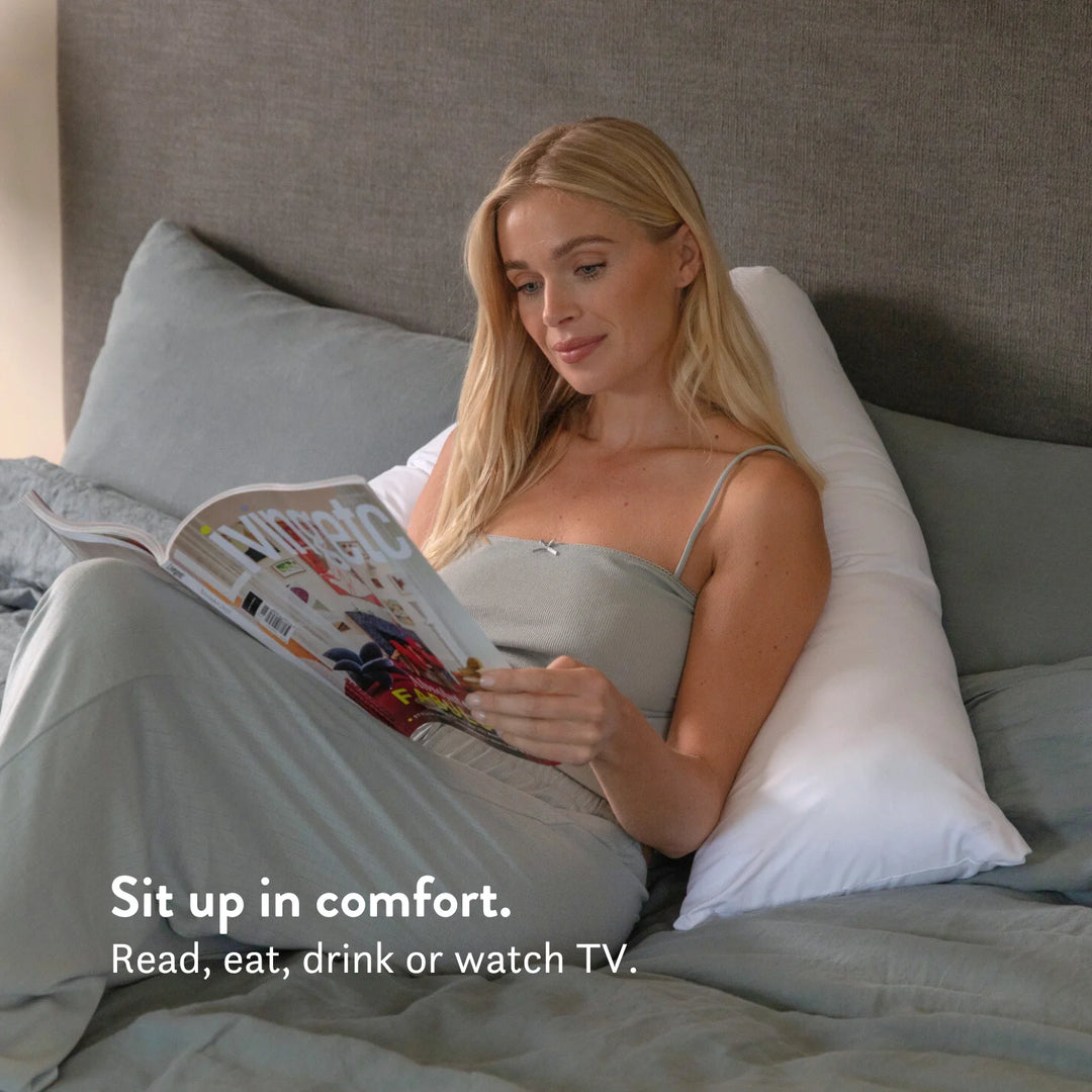 V Shaped British Wool Pillow - 100% Cotton Cover - Natural height adjustable OEKO-tex standard 100 Sit up in bed to read eat drink or watch tv