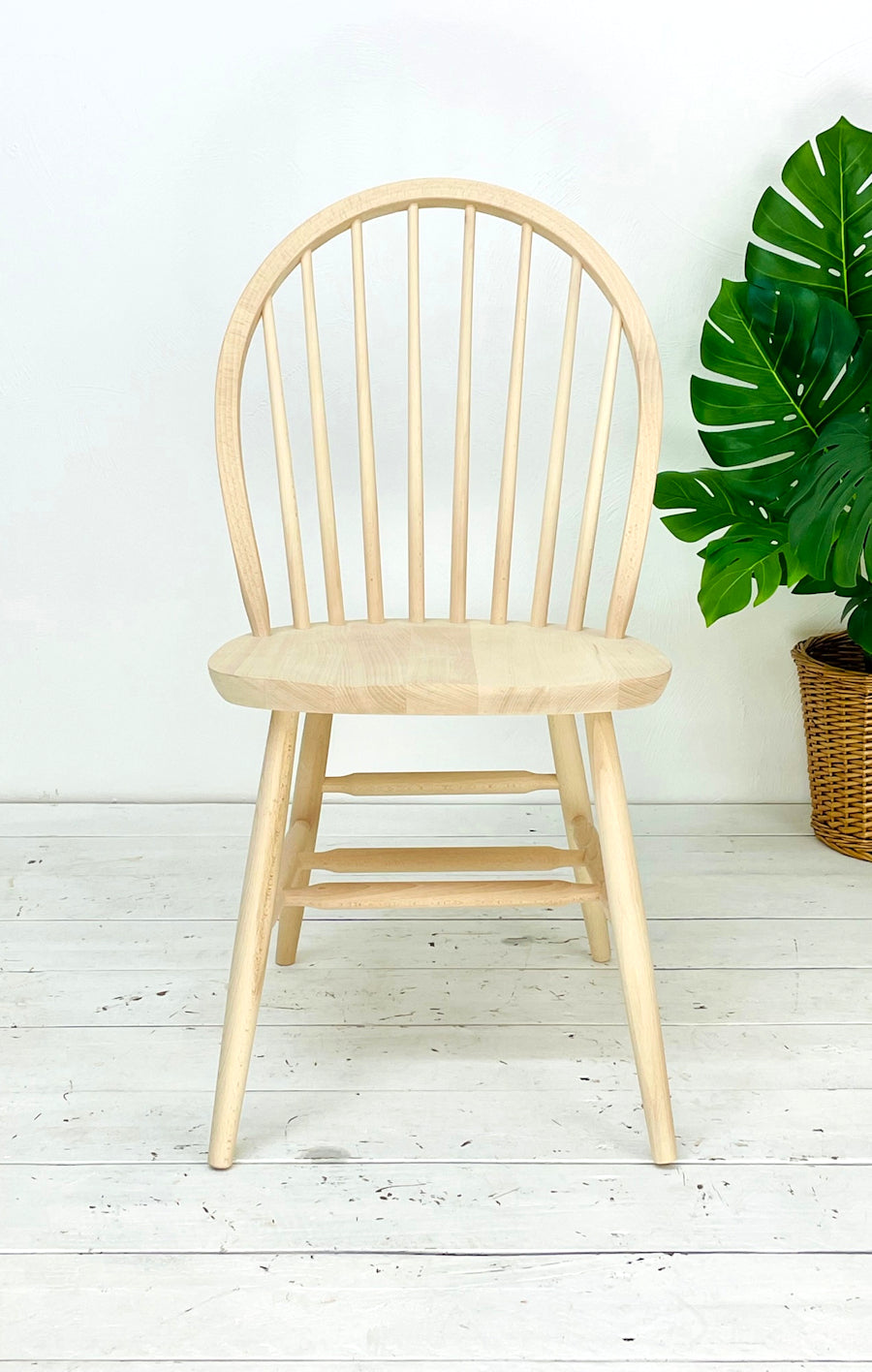 Solid Beech Wood Pair of Arch Back Windsor Chairs