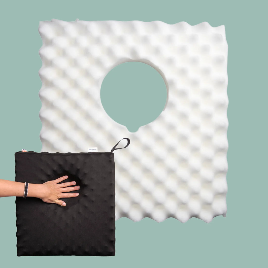 Sero Pressure Cushion Polo (Circular) Cut Out for bum and back passage pain Anal pain, Hemorrhoids, Inflammatory bowel disease (IBD), Rectal prolapse, Pressure sores and more. Discreet stretch cover.