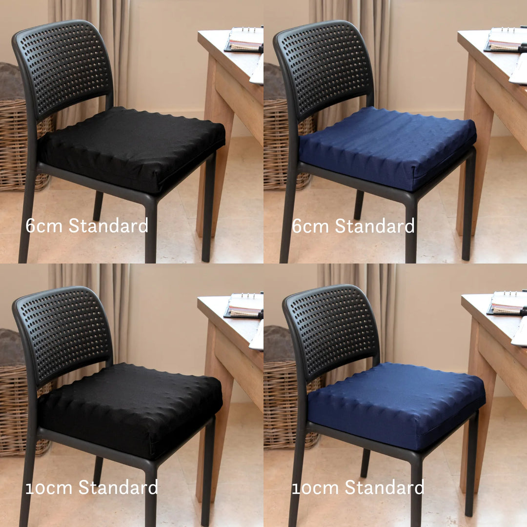 Sero Pressure Cushion Coccyx Cut Out - For tailbone pain and coccydynia. Discreet stretch cover available in different sizes and thicknesses. Handmade in the UK. 2 year guarantee.