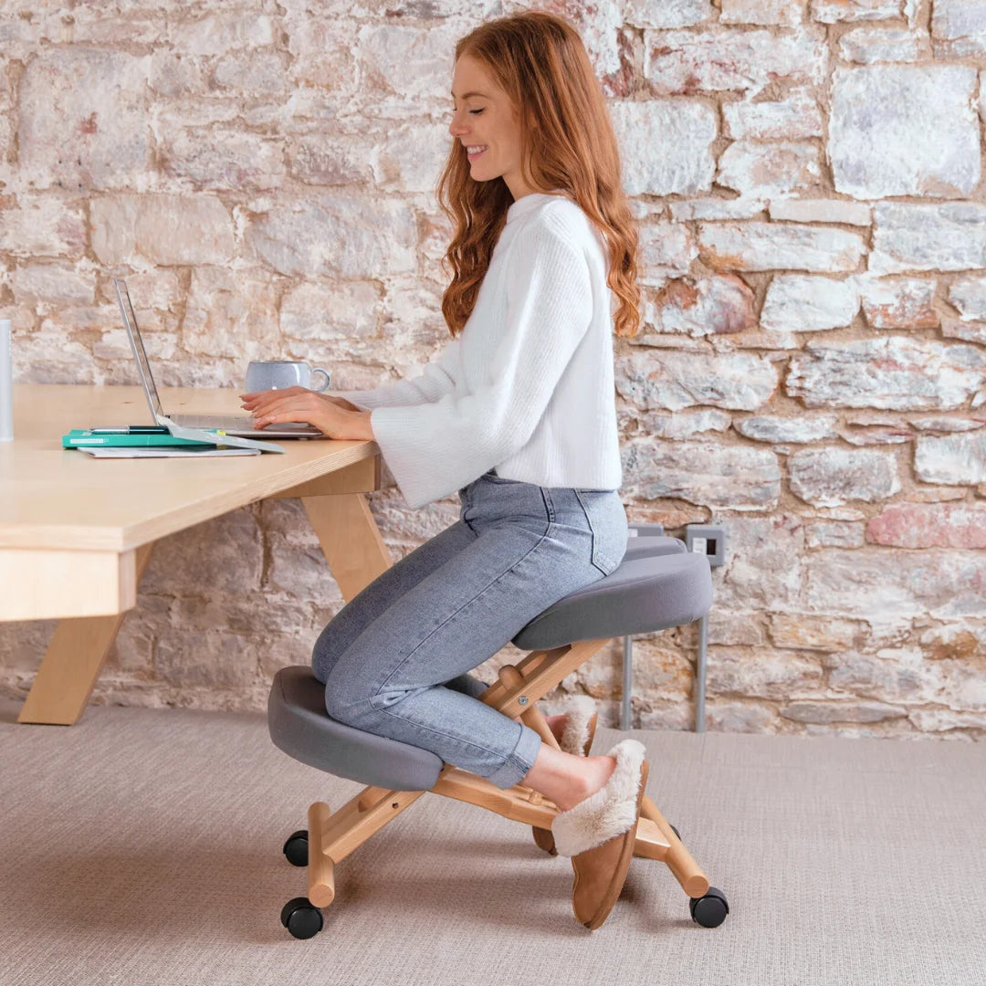 Memory Foam Kneeling Chair solid wood locally made in the UK FSC grey