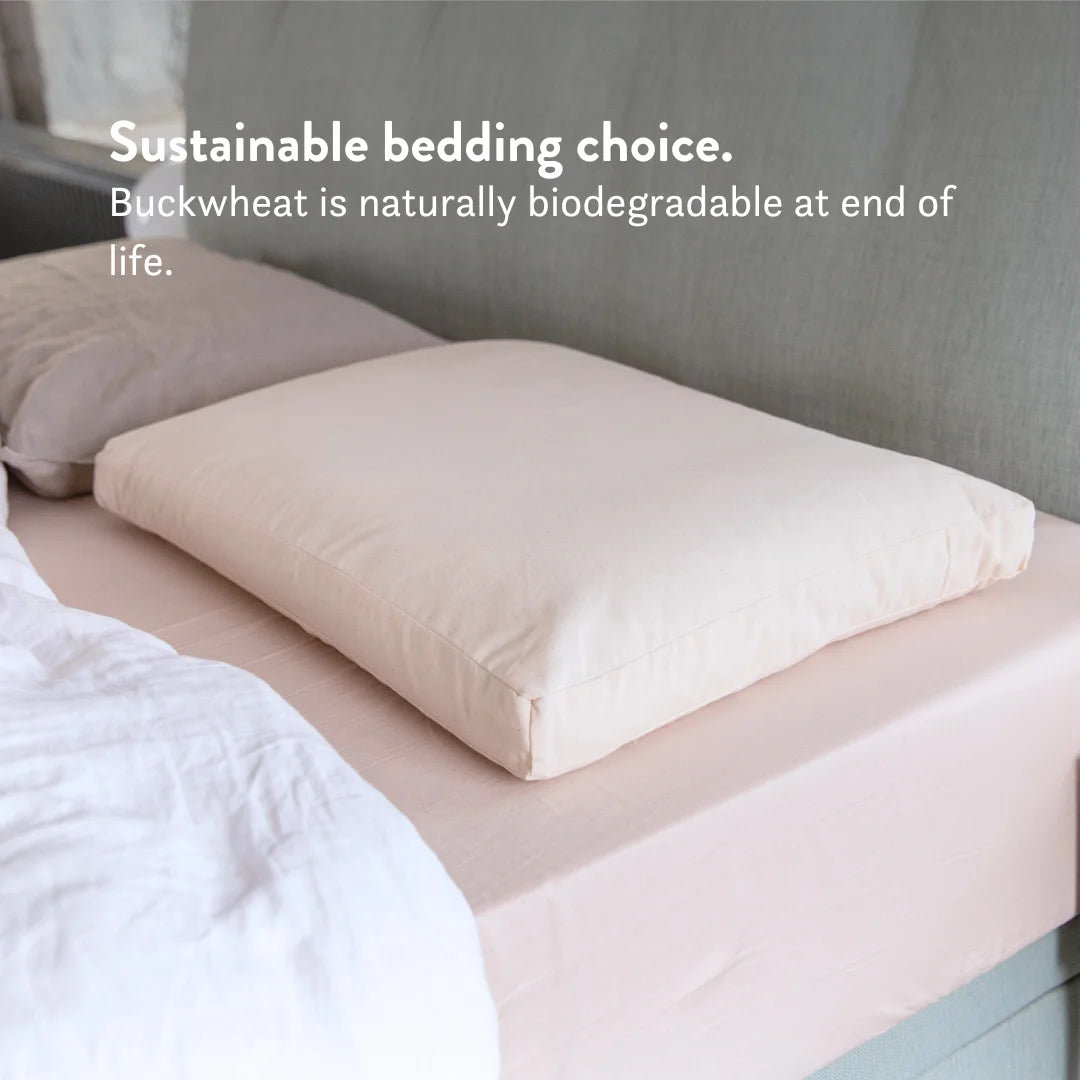 Buckwheat hull pillow naturally biodegradable, materials sustainable. 