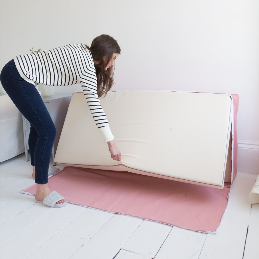 Linen Fold Out Bed / Footstool Putnams blue guest bed single double coral pink